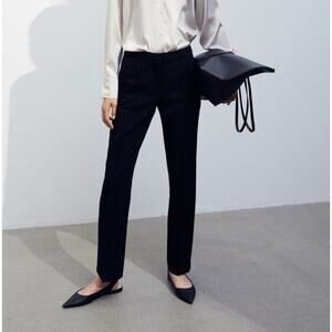 H&M Black Straight Leg High Rise Dress Pants Trousers Size 6 Classic